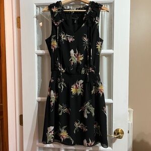 Tropical sleeveless black dress